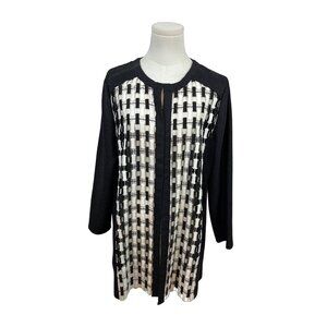 Chicos Black & White Open Front Jacket Woven Detail 3/4 Sleeve Size 2 - New